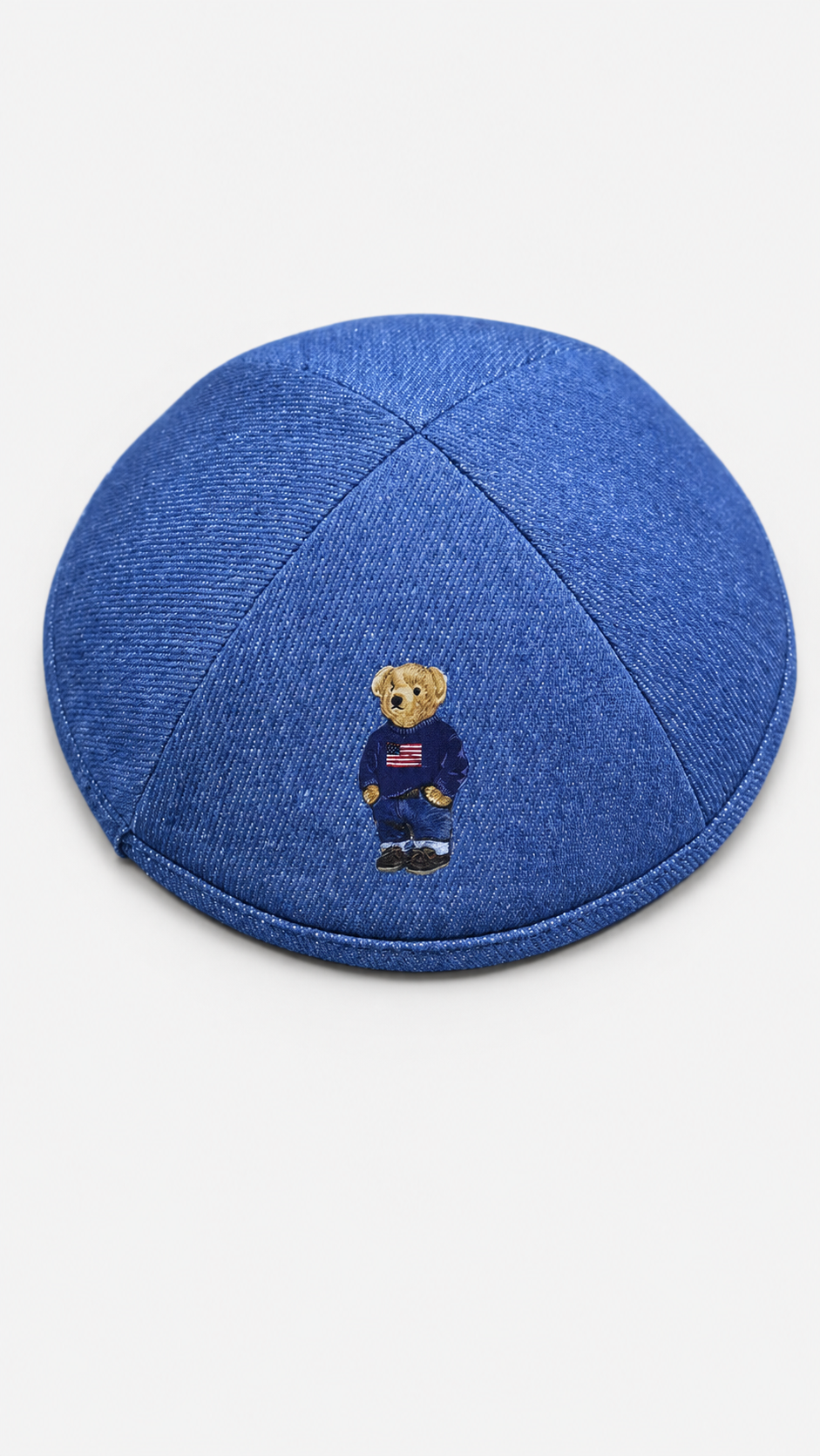 Kippas personnalisées bleu denim, fabrication sur mesure — 150 pièces