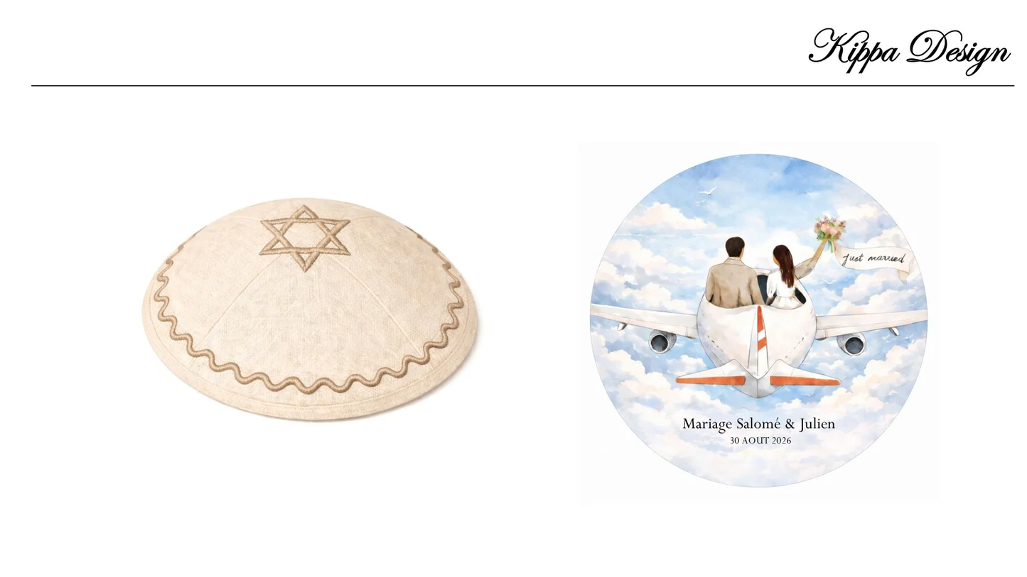 Custom Tan Beige Linen Kippah +pattern print inside for jewish wedding ,200pcs