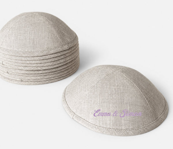 Kippas personnalisées en lin beige — 80 pièces