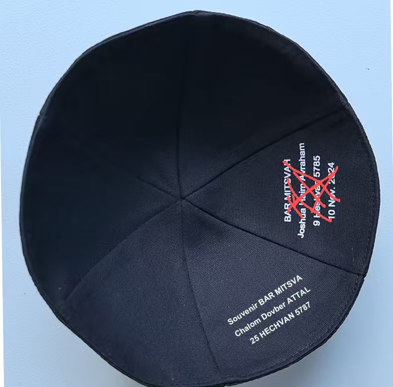 Custom Kippot Black 6 Part YARMULKE,4 Part Bar Mitzvah Kippot Wedding Kippahs, Jewish CapsYarmulkes 100pcs