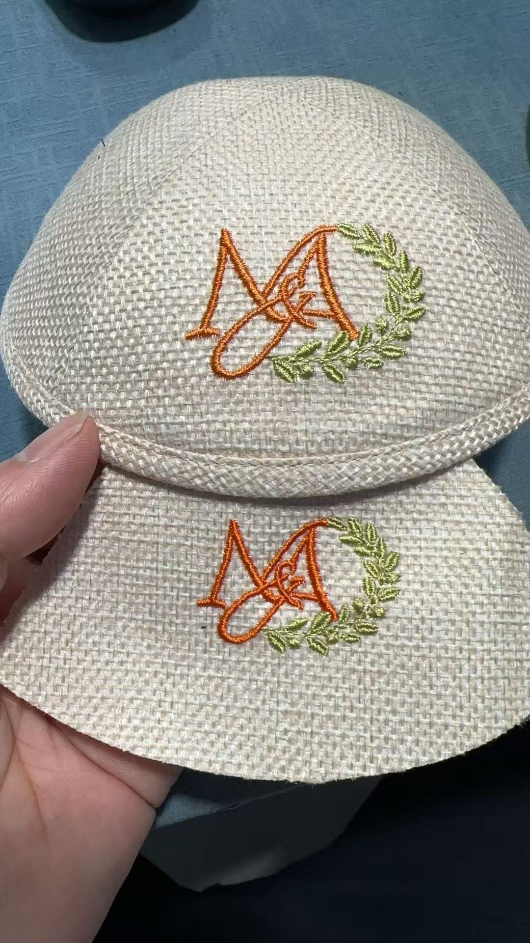 Custom beige burlap kippah for wedding ,150pcs .