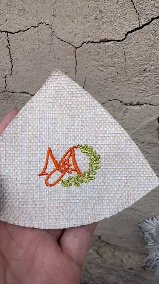 Custom beige burlap kippah for wedding ,150pcs .