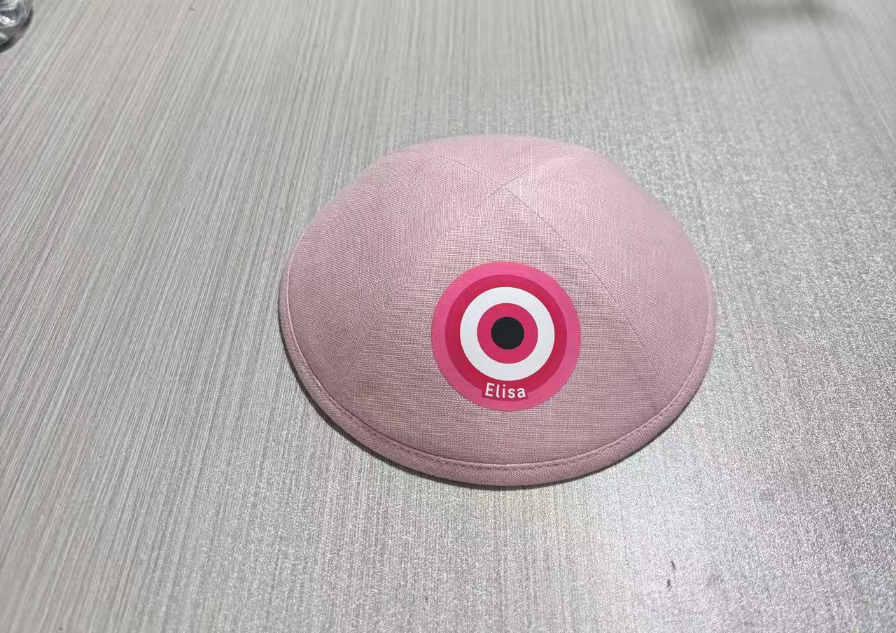 custom pink linen kippah for wedding ,