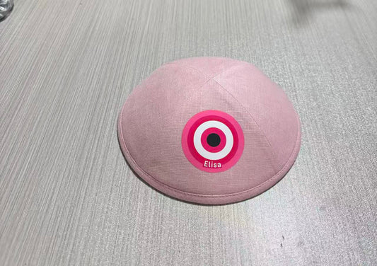 custom pink linen kippah for wedding ,