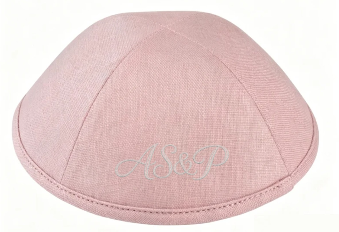 Custom light pink linen kippah for wedding ,jewish kippot