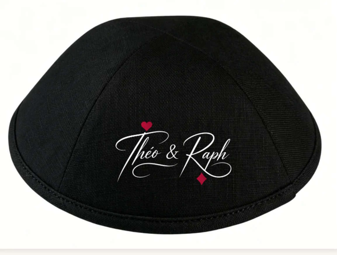 Custom black linen kippah for jewish wedding ,bar mitzvah kippot ,100pcs/lot