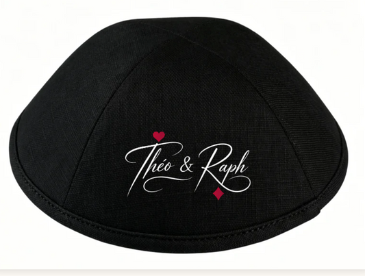 Custom black linen kippah for jewish wedding ,bar mitzvah kippot ,100pcs/lot