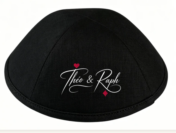Kippas personnalisées en lin noir avec doublure imprimée — 100 pièces