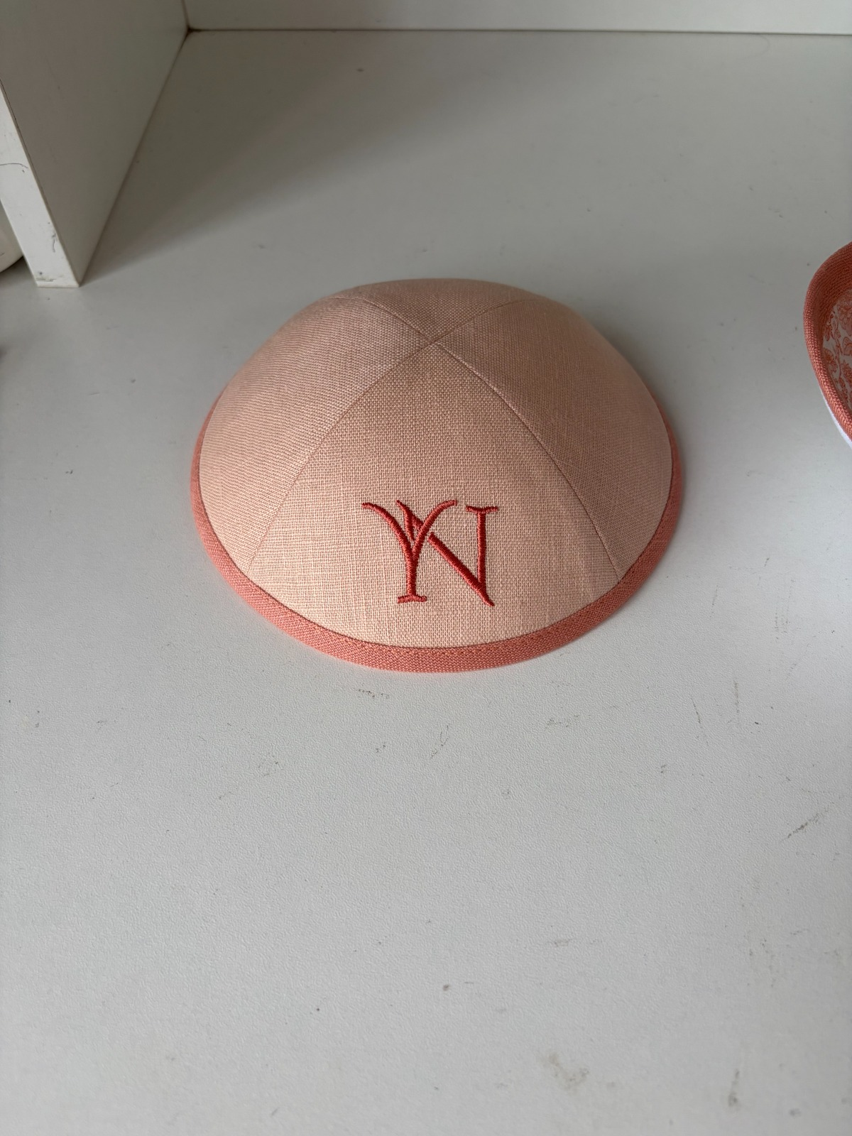Custom peach kippah for wedding ,220pcs +1 white linen kippah ,pattern print jewish kippot