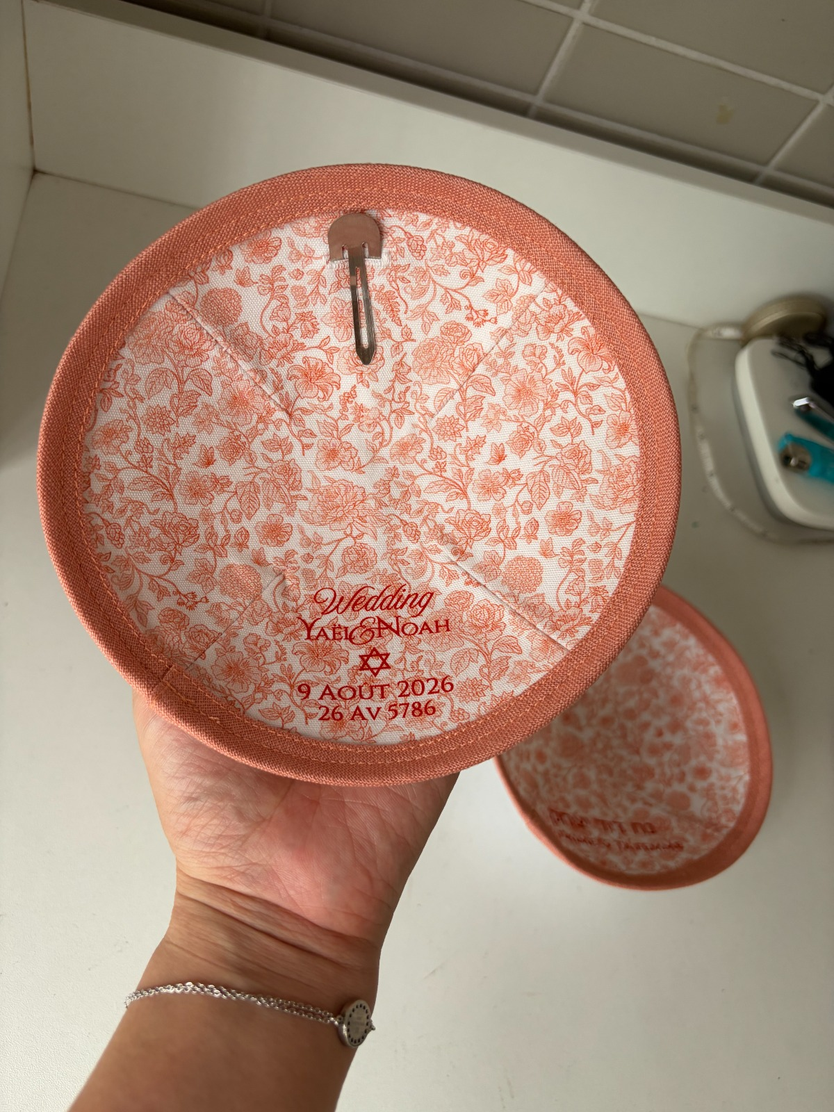 Custom peach kippah for wedding ,220pcs +1 white linen kippah ,pattern print jewish kippot