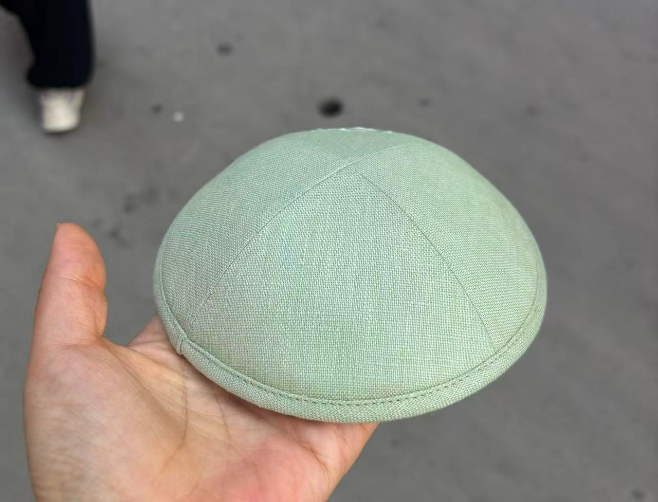 Custom light green linen kippah +pattern print inside ,jewish kippot for wedding ,100pcs total