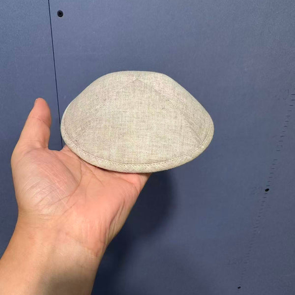 Kippas personnalisées en lin beige avec doublure imprimée — 50 pièces