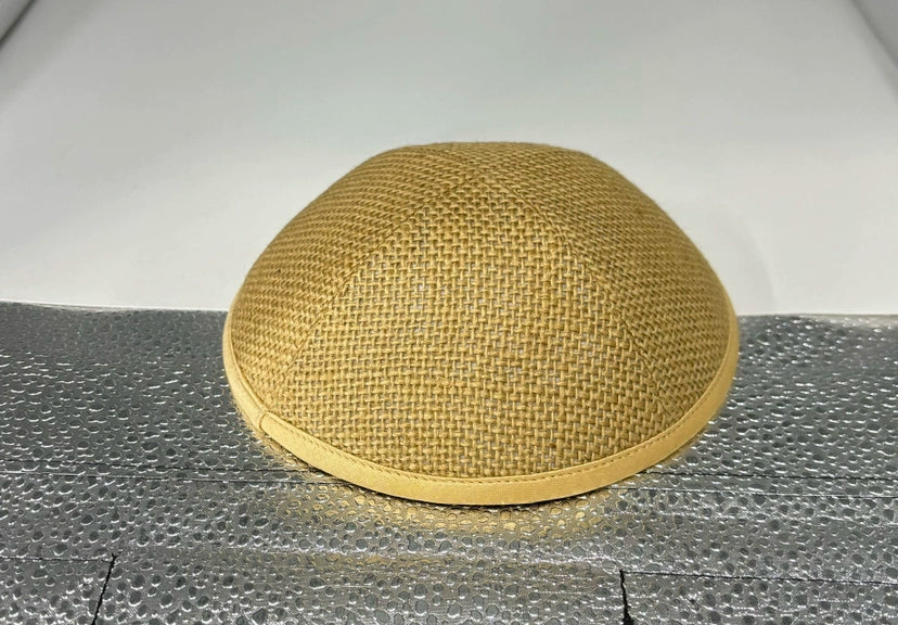 Custom Kippah beige mesh burlap kippots with white embroidery of David Star--100pcs
