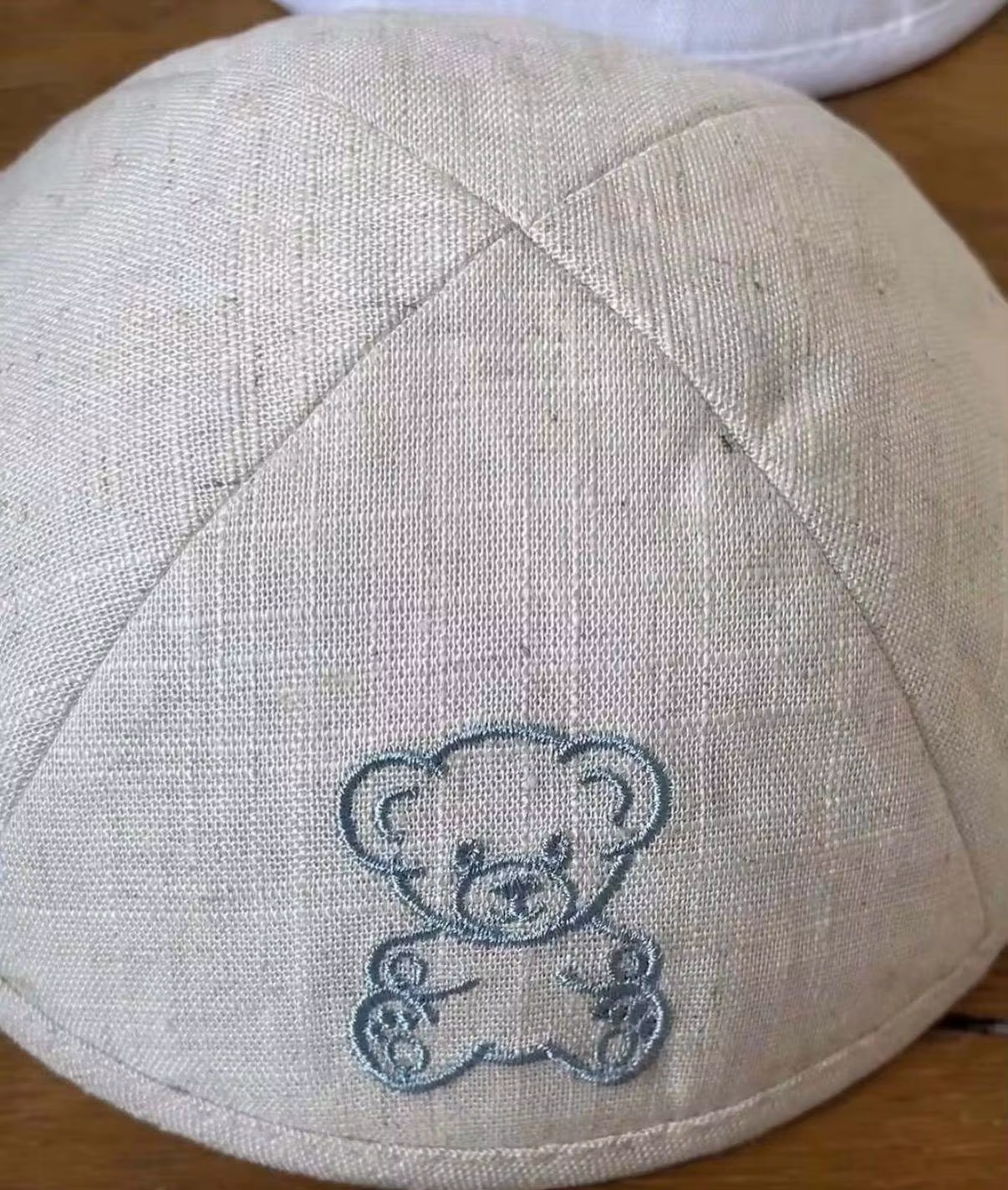 Custom beige linen kippah for brit mila