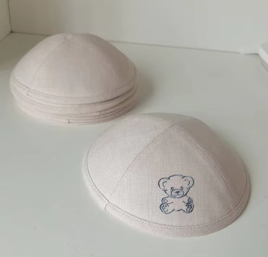 Custom beige linen kippah for brit mila