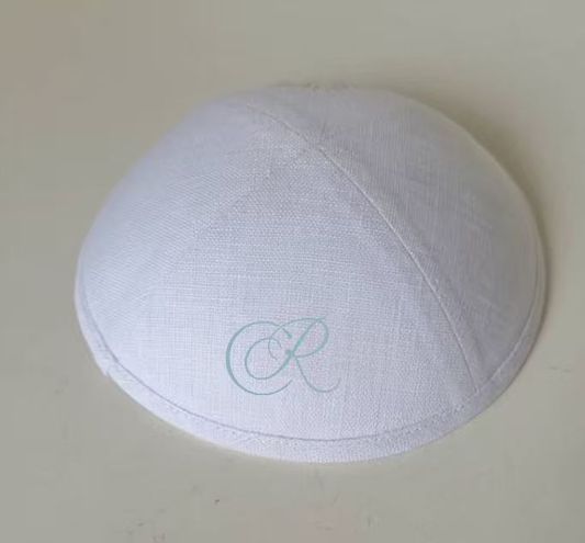 Custom white linen kippah + full pattern print inside ,200pcs /lot