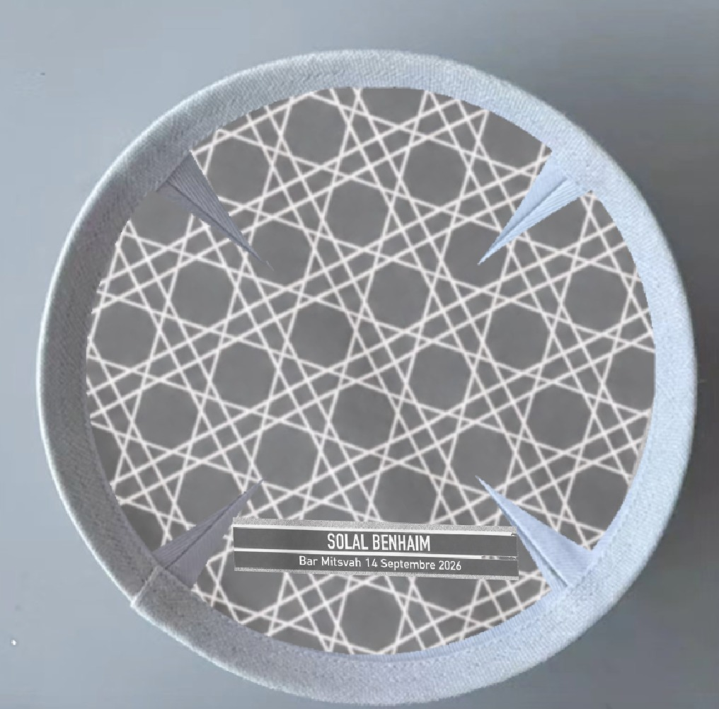 Custom light grey kippah + pattern print inside ,100pcs /lot