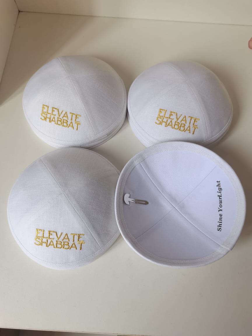 custom white linen kippah +gold embroidery jewish kippot 100pcs/lot