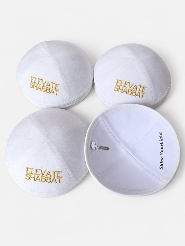 Kippas personnalisées en lin blanc avec broderie dorée — 200 pièces