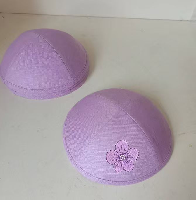 Custom purple linen kippah ,75pcs