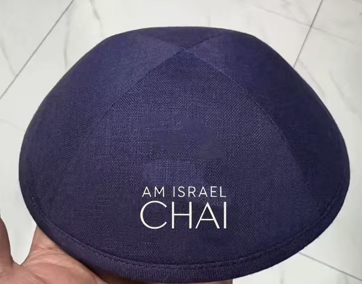 custom navy kippah ,green linen kipah ,60pcs