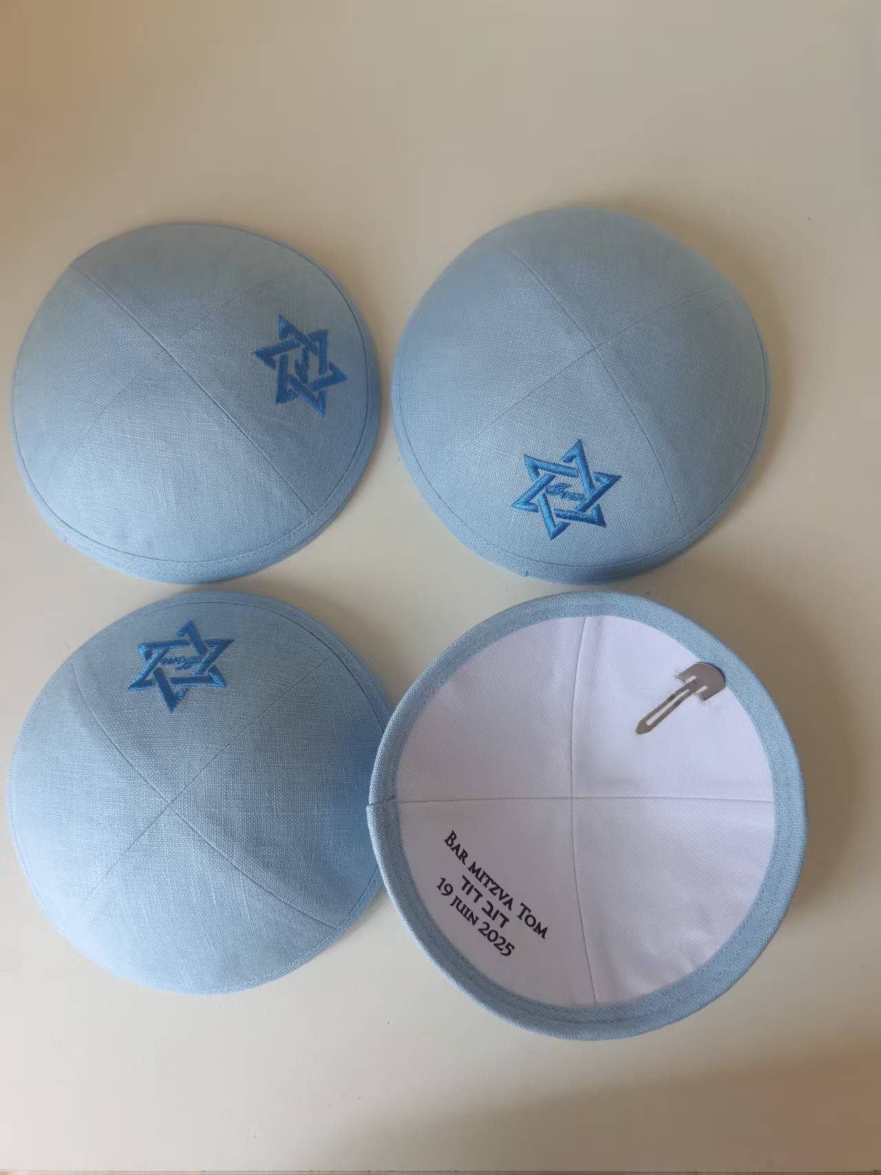 Custom Light Blue Linen Kippah for Baby , Wedding KIPPOT,KIPOT,YARMULKA,DENIM, Bar Mitzvh--100pcs/lot