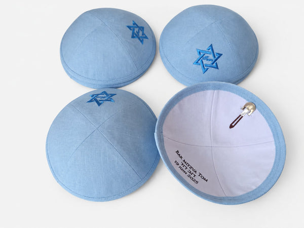Kippas bleu clair personnalisées avec broderie — 100 pièces