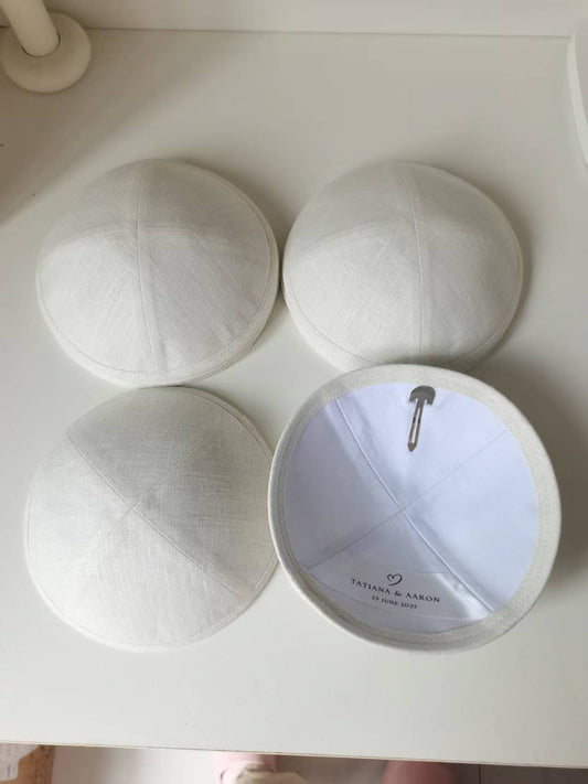 Custom ivory linen KIPPAH,KIPPOT,KIPOT,KIPA,KIPPA,PRAYER CAPS
