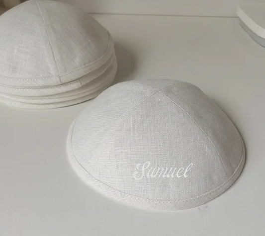 Custom cream white Linen Kippahs khaki linen kipot kippa kipa embroidery--120pcs