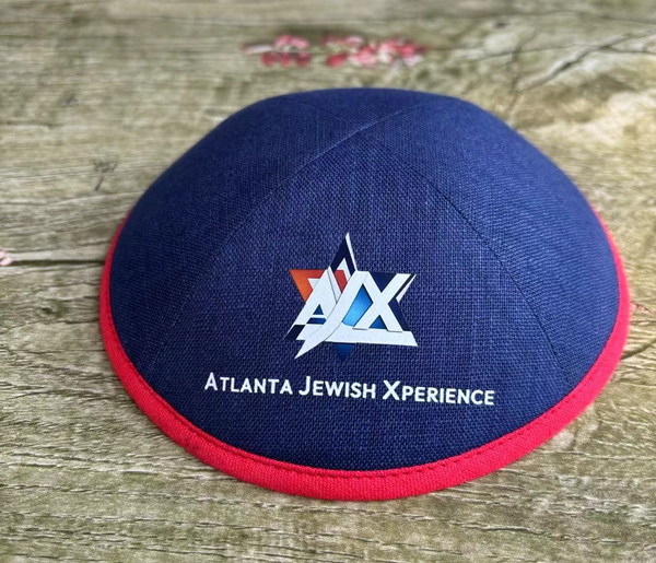 Kippas personnalisées bleu marine à bordure rouge — 100 pièces