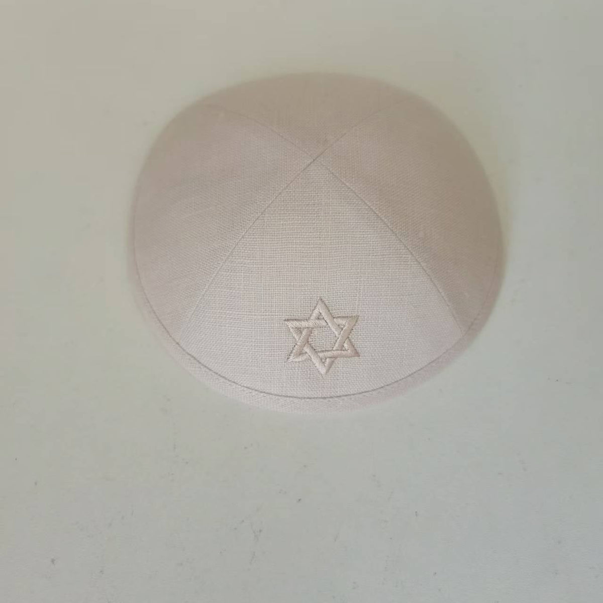 Custom David Star White Linen Kippot Beige Kippah  Wedding Kippot,Jewish Yarmulkes Brit Mila with Metal Hair Clip