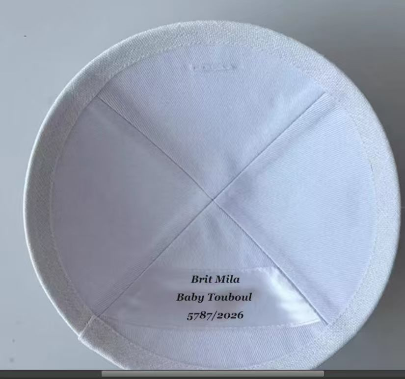 Custom light blue linen fabric +embroidery +print on white ribbon ,100pcs/lot