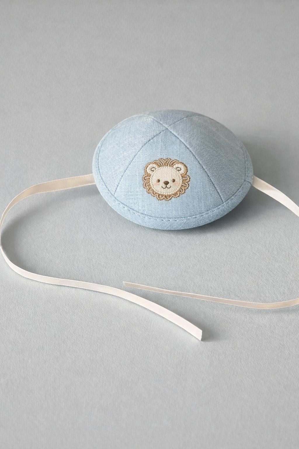 Custom light blue linen fabric +embroidery +print on white ribbon ,100pcs/lot