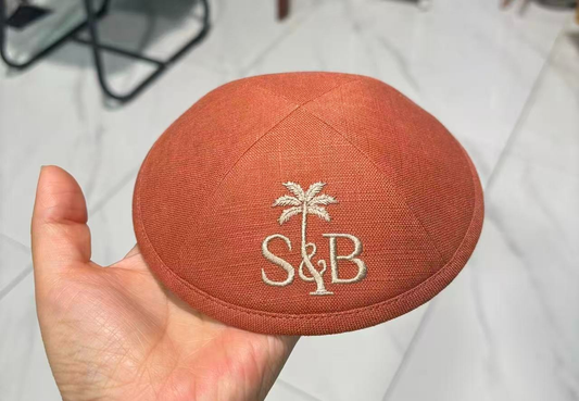 Custom rust /orange kippah linen jewish wedding kippot for wedding 130pcs /lot+ 25pcs bread cover
