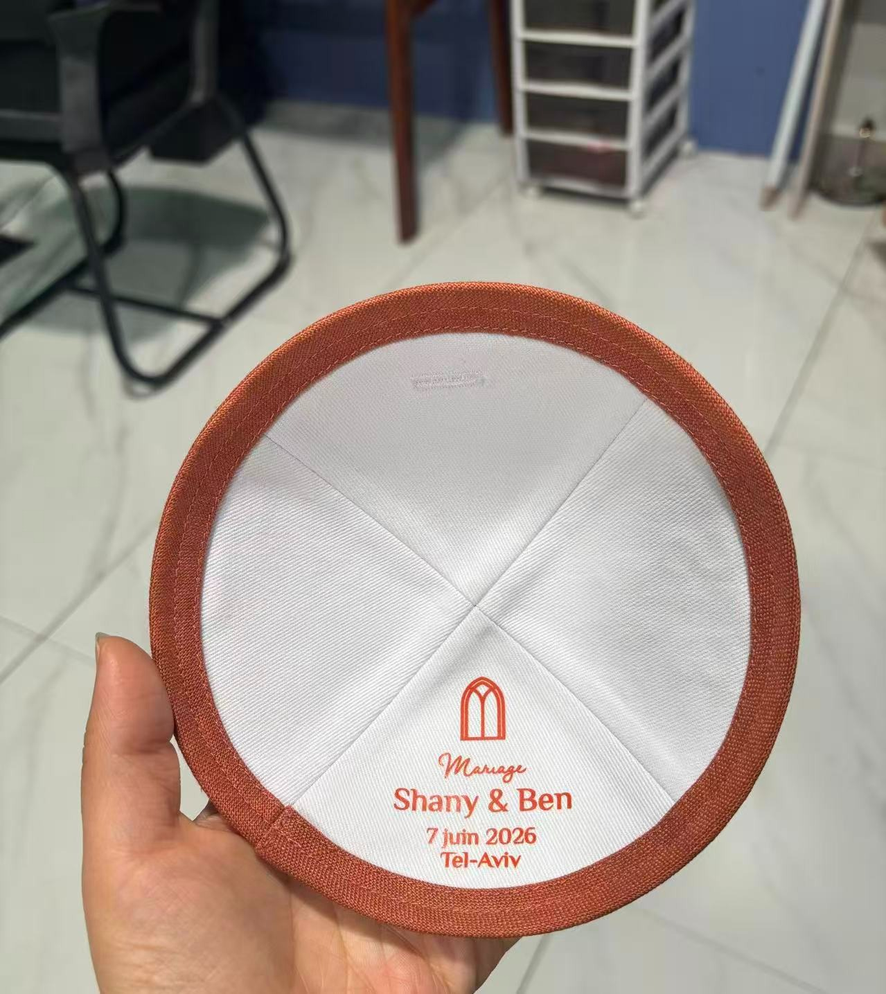 Custom rust /orange kippah linen jewish wedding kippot for wedding 130pcs /lot+ 25pcs bread cover