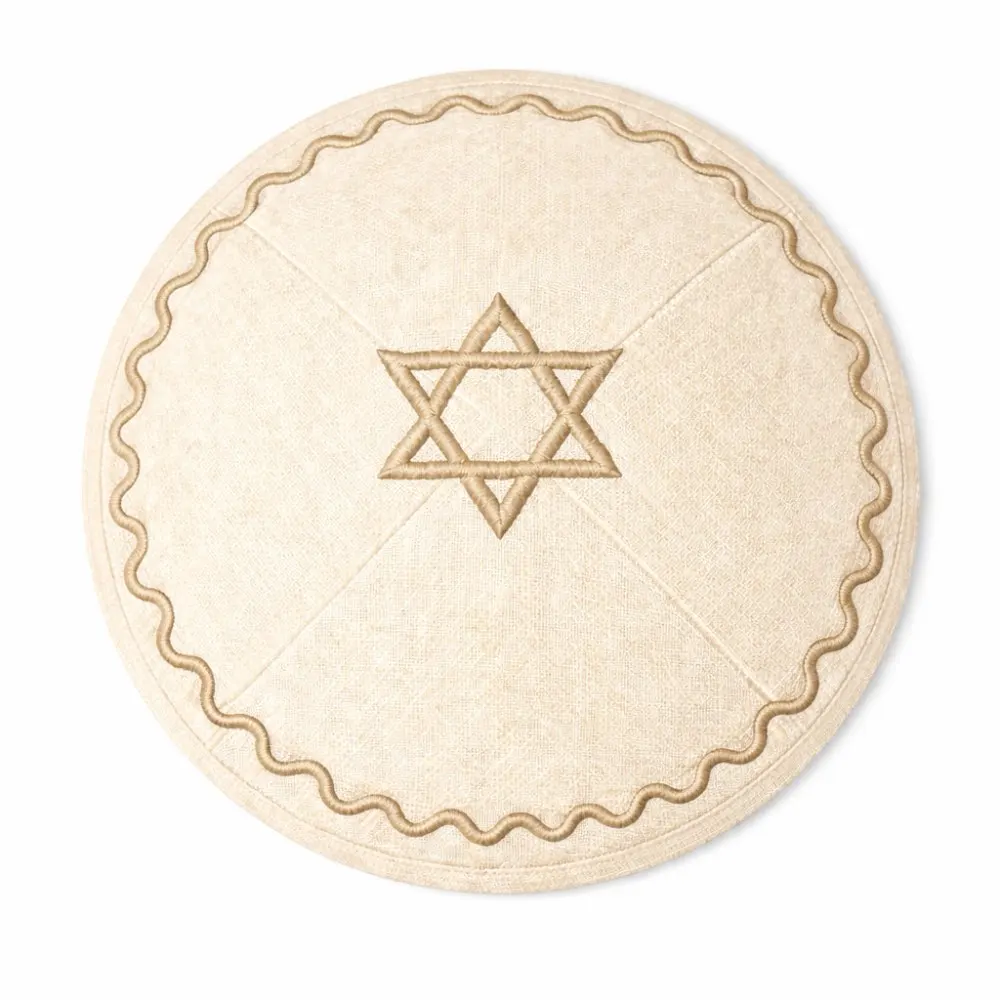 Custom Tan Beige Linen Kippah +pattern print inside for jewish wedding ,200pcs