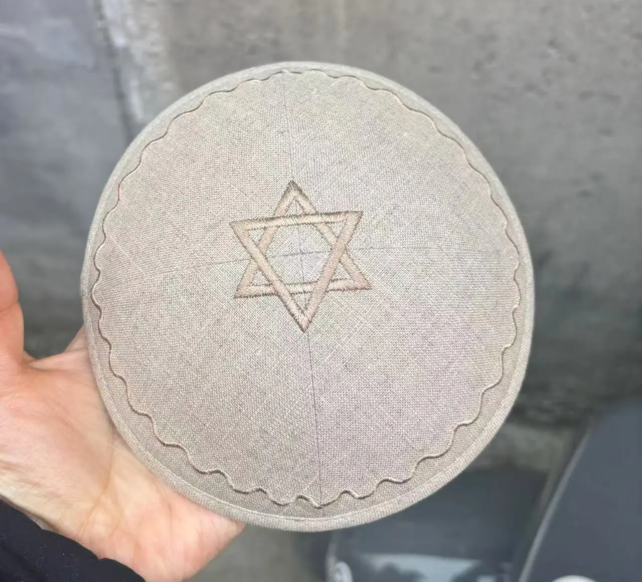 Custom Tan Beige Linen Kippah +pattern print inside for jewish wedding ,200pcs