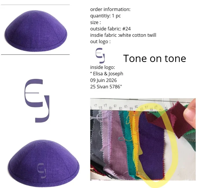 Custom dark purple kippah Linen fabric ,jewish wedding kippot ,high quality 150pcs/lot