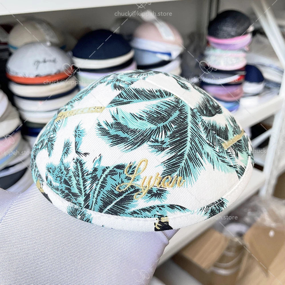 Custom COCONUT TREE KIPPA, KIPPAH,KIPPOT,KIPOT,YARMULKE,JEWISH KIPA