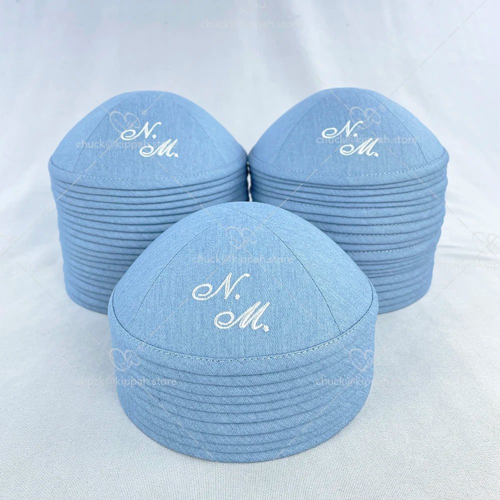 Custom Denim Kippah for Baby , Wedding KIPPOT,KIPOT,YARMULKA,DENIM, Bar Mitzvh