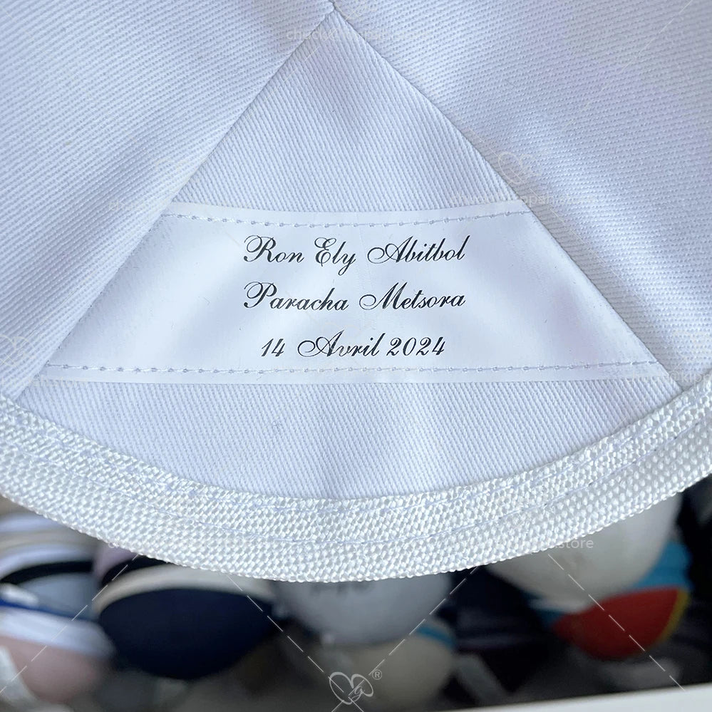 Custom White Burlp Kippahs, Kipot, Kipa, Wedding Kippot