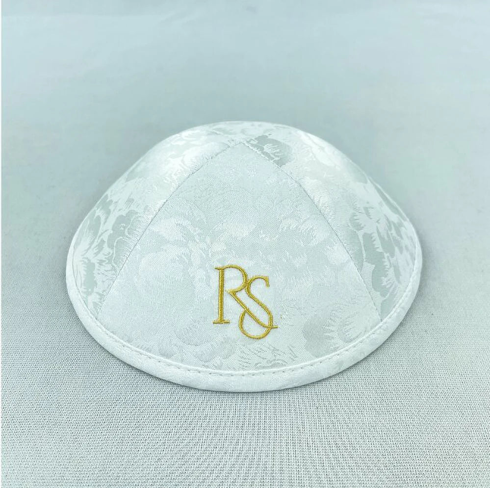 Custom Kippah grey jacquard kippahs with embroidery Wedding kippahs ,bar mitzvah kippot