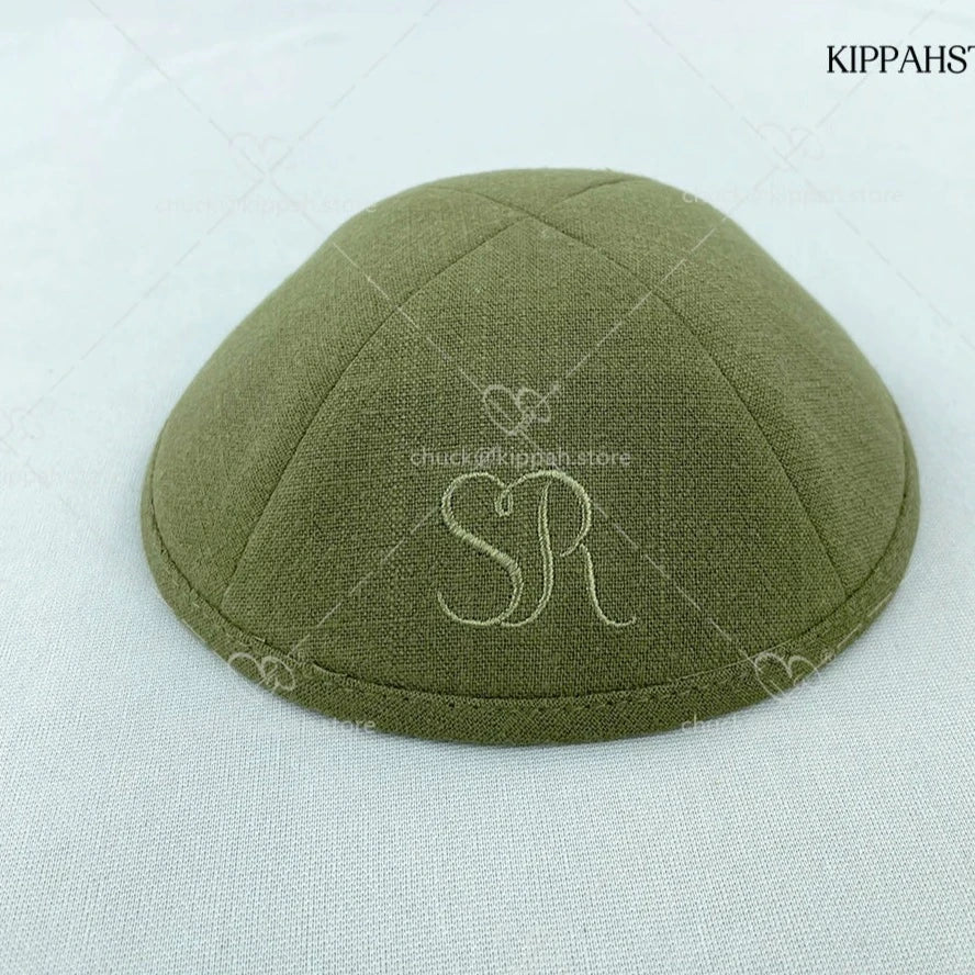 YELLOW KIPPA, LINEN YARMULKES,KIPPOT,KIPPOT,SKULL CAPS