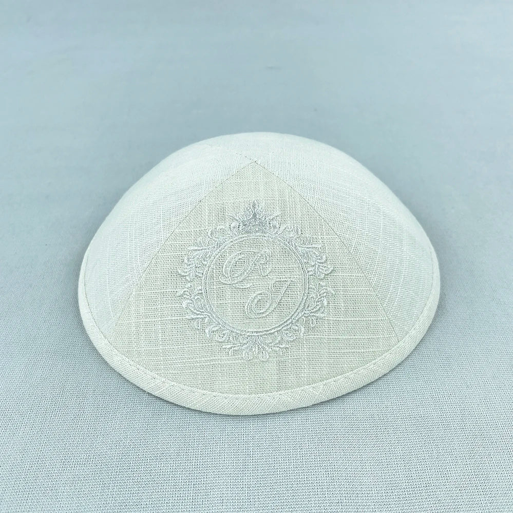 Custom white linen KIPPAH,FASHION KIPPOT,KIPOT,KIPA,KIPPA,PRAYER CAPS