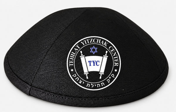 Kippas personnalisées en lin noir avec broderie bleue et blanche — 100 pièces