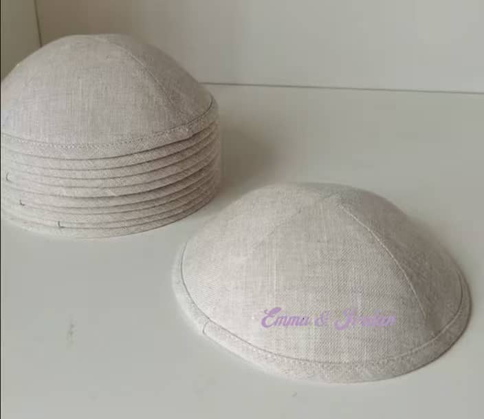 Custom Beige linen kippah Jewish kippot ,wedding ,bar mitzvah 80pcs