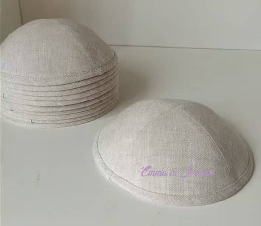 Custom Beige linen kippah Jewish kippot ,wedding ,bar mitzvah 80pcs