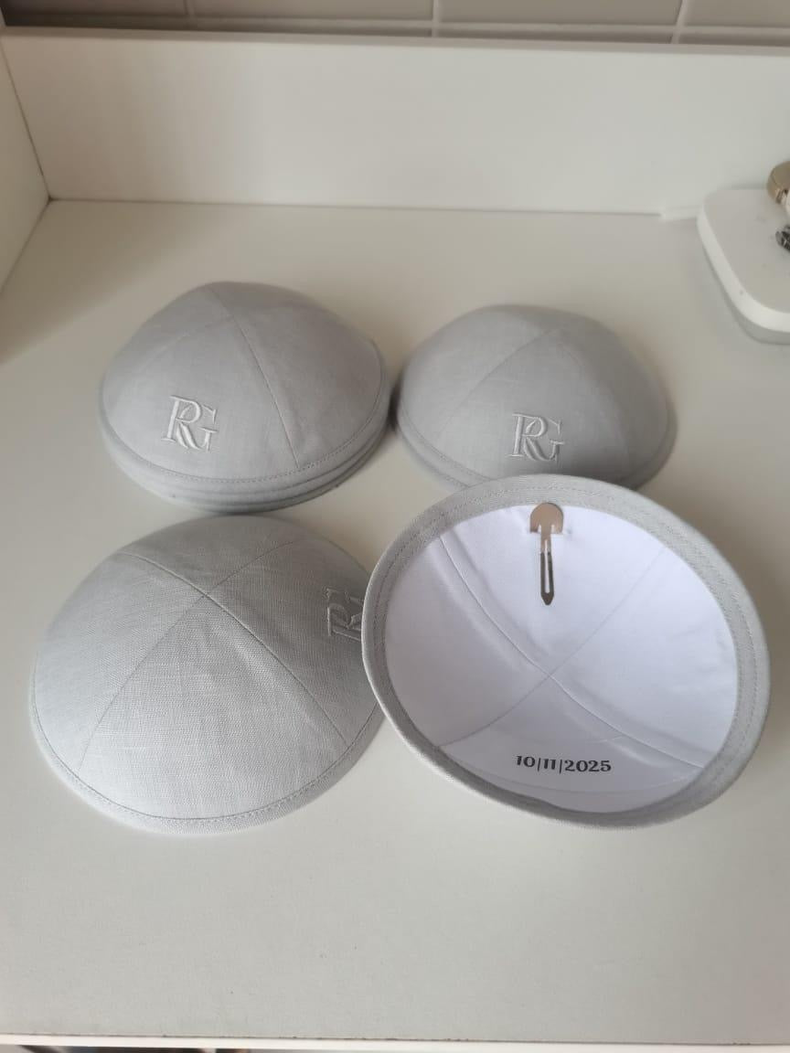 Custom Cream white kippah ,Jewish Kippot + David star embroidery for Wedding ,Brit Mila ,80pcs