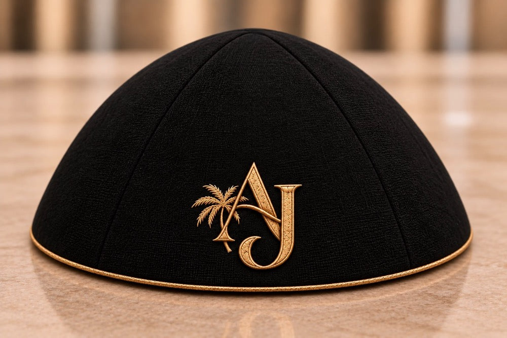 Custom Black linen kippah ,80pcs
