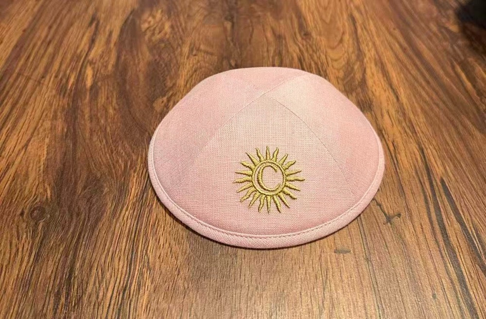 Custom pink kippah +pattern print inside ,